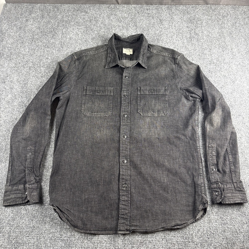 American Eagle Denim Shirt Men's Large Washed Black Comfort Stretch Utility Work